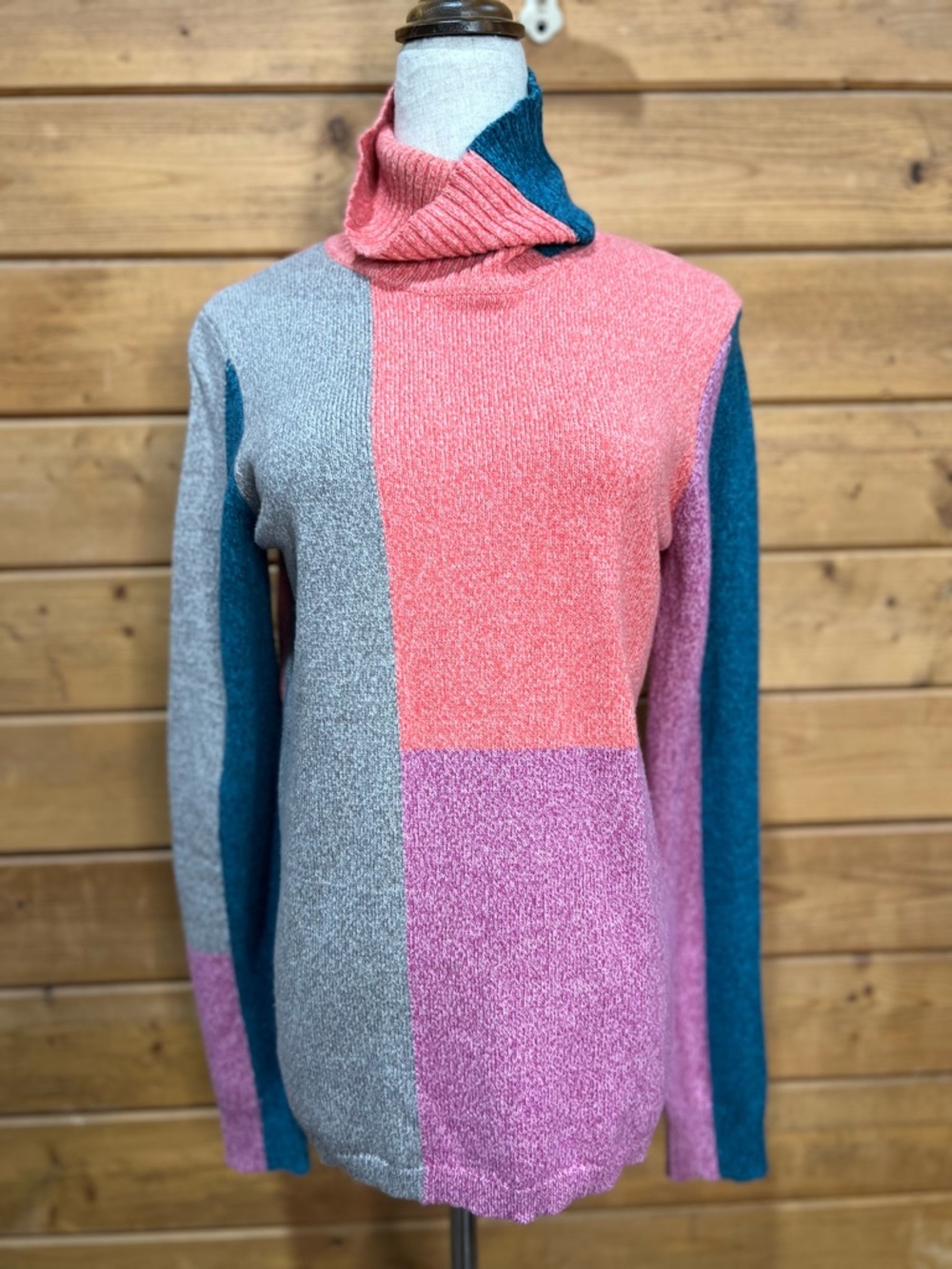 Sundance Luna Silk Blend Color Block Turtleneck Sweater Soft Knit Small